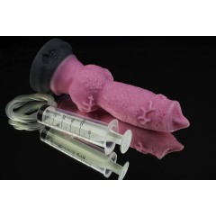 Розовый фаллоимитатор собаки  Акита  с эякуляцией - 25 см.