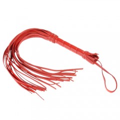 Гладкая красная плеть из кожи с жесткой рукоятью - 65 см.