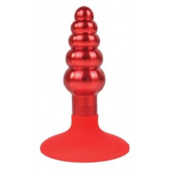 Красная анальная пробка-елочка с ограничителем - 9 см.